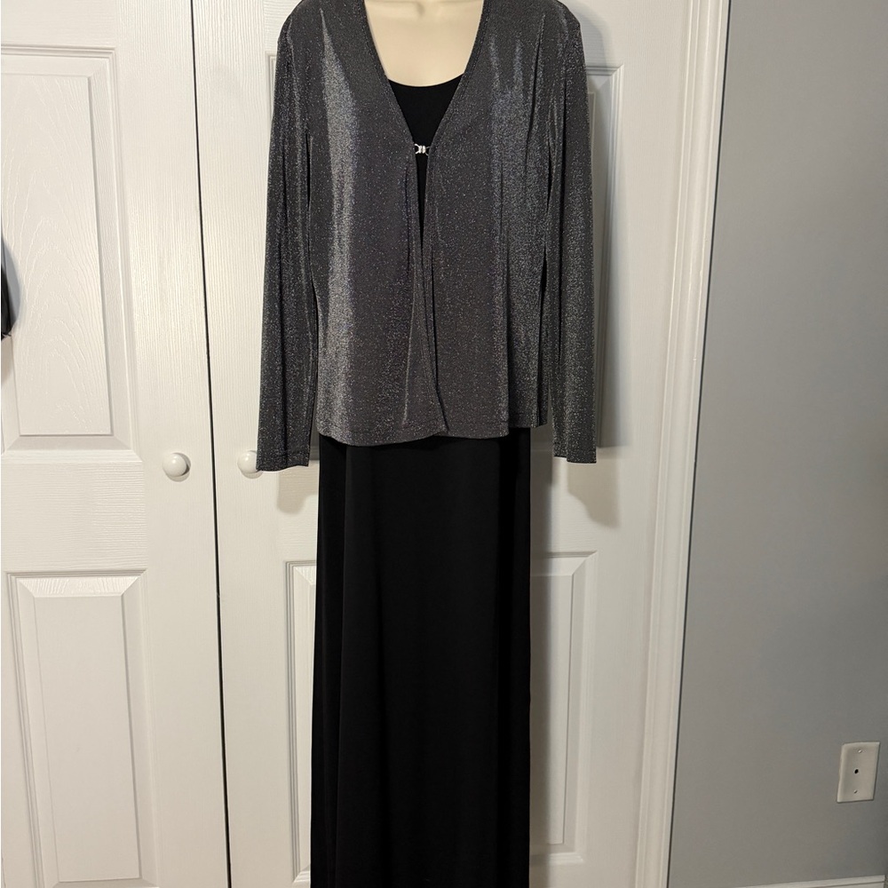 Elegant Black Dress with Silver Jacket